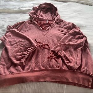 Free People Winston Lace-Up Pullover Hoodie Linen Blend Women's Oversized Large